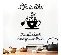 Life is Like a Cup of Tea. It's All About How You Make it - Wall Sticker Quote Kitchen Decal [Large] [Black]