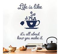 Life is Like a Cup of Tea. It's All About How You Make it - Wall Sticker Quote Kitchen Decal [Large] [Cobalt]