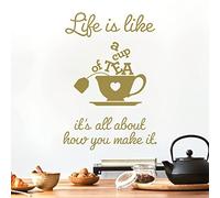 Life is Like a Cup of Tea. It's All About How You Make it - Wall Sticker Quote Kitchen Decal [Large] [Gold]