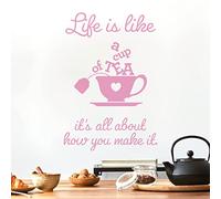 Life is Like a Cup of Tea. It's All About How You Make it - Wall Sticker Quote Kitchen Decal [Large] [Pink]