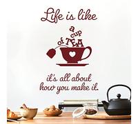 Life is Like a Cup of Tea. It's All About How You Make it - Wall Sticker Quote Kitchen Decal [Medium] [Burgundy]