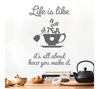 Life is Like a Cup of Tea. It's All About How You Make it - Wall Sticker Quote Kitchen Decal [Small] [Dark Grey]