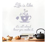 Life is Like a Cup of Tea. It's All About How You Make it - Wall Sticker Quote Kitchen Decal [Small] [Light Grey]