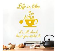 Life is Like a Cup of Tea. It's All About How You Make it - Wall Sticker Quote Kitchen Decal [Small] [Sunflower]