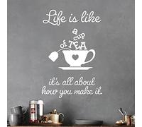 Life is Like a Cup of Tea. It's All About How You Make it - Wall Sticker Quote Kitchen Decal [XLarge] [White]