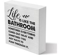 Life Is Like The Bathroom Wood Box Sign Humor Decor Rustic Home Restroom Toilet Shelf Wall Decoration Gift 5x5 Inch