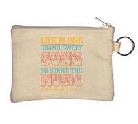 Life is One Grand Sweet Song So Start The Music Key Chain Coin Purse Beige