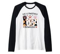 Life is Pawsitively Meowvelous Cat Lover Raglan Baseball Tee