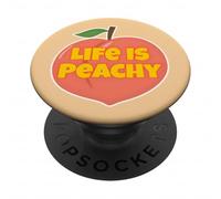 Life Is Peachy Retro Style Funny Fruit Peach PopSockets Adhesive PopGrip
