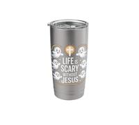 Life is Scary Without Jesus Halloween Christian Ghost Stainless Steel Insulated Tumbler