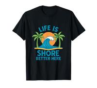 Life Is Shore Better Here Beach Summer Wave Palm Graphic T-Shirt