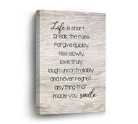 Life Is Short Break The Rules Forgive Quickly Kiss Slowly Love Truly Laugh Uncontrollably And Never Canvas Wall Art 12x16 Printed Pictures Artwork Decoration for Living Room Bedroom Office Home