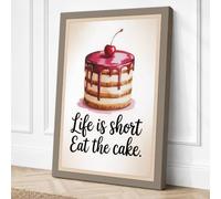 Life Is Short, Eat The Cake Canvas Wall Art Print 24x16 Inch (61 x 41 cm)