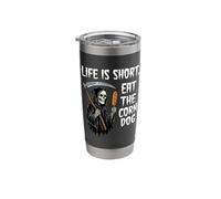 Life is Short Eat The Corn Dog Ironic Grim Reaper Meme Stainless Steel Insulated Tumbler