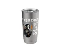Life is Short Eat The Corn Dog Ironic Grim Reaper Meme Stainless Steel Insulated Tumbler