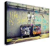 Life is Short Graffiti - Banksy Style - Canvas Wall Art Framed Print - Various Sizes (A4 12x8 inches)