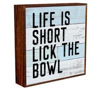 Life is Short Lick the Bowl Sign, Funny Bathroom Decor Wood Box Sign, Toilet Decor Kitchen Signs for Above Cabinets, Toilet Bathroom Washroom Kitchen Decor, Desk Shelf Sign Decoration