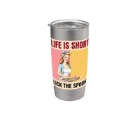 Life is Short Lick The Spoon Funny Retro Pinup Baker Stainless Steel Insulated Tumbler