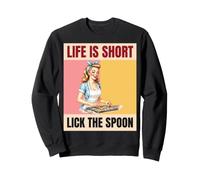 Life Is Short Lick The Spoon Funny Retro Pinup Baker Sweatshirt