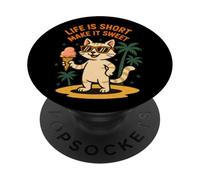 Life Is Short Make It Sweet Cat Ice Cream Summer PopSockets Adhesive PopGrip