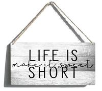Life Is Short Make It Sweet Rustic Wooden Hanging Sign, Home Wall Decor Rustic Gift, 12x6 Inch