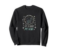 Life Is Short Pet A Cat Feline Lover Inspirational Sweatshirt, Adult Unisex, Black, XXL