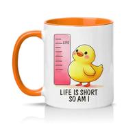 Life is Short So Am I 11oz Ceramic Novelty Mug Cute Duck Animal Humour Tea Coffee Cup Gift Orange