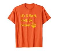 Life is Short, Walk the Camino T-Shirt, Men, Orange, X-Large