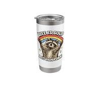 Life is Soup But I Am Fork Existential Dread Raccoon Meme Stainless Steel Insulated Tumbler