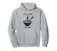 Life is Soup I Am Fork Funny Kitchen Wall Art Pullover Hoodie, Adult Unisex, Heather Grey, M