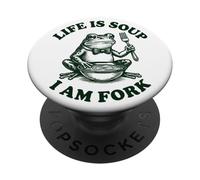 Life Is Soup I'm Fork Frog Funny Design Vintage PopSockets Adhesive PopGrip