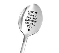 Life Is Tough but My Darling So Are You Spoon - Encouragement Gifts for Women Men - Food Dessert Spoon Engraved Stainless Steel - Eating Disorder Mental Illness Recovery Gifts for Women Men