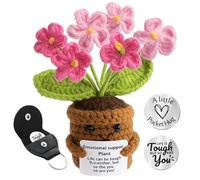 Life is Tough But So are You, Emotional Support Crochet 3-Piece Set, Pocket Hug Token with Crochet Flowers and Leather Case, Inspirational Gift for Women, Desk Decor, Office Morale Booster