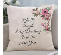 Life Is Tough My Darling But So Are You Life Is Tough My Darling Decorative Throw Pillow Covers 20x20 with Quote Saying Cotton Linen Cushion Cover Case for Bedroom Living Room Sofa Couch Home Decor