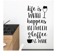 Life is What Happens Between Coffee & Wine - Kitchen Wall Quote, Caffe Wall Art Sticker [Large] [Black]