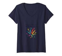 Life Isnt About Being This Perfect Colorful Crayon Art V-Neck T-Shirt, Women, Navy, S