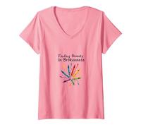 Life Isnt About Being This Perfect Colorful Crayon Art V-Neck T-Shirt, Women, Pink, S