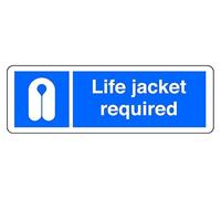 Life Jacket Required - safety sign - 1.2mm Rigid plastic for indoor/outdoor usage (600mm x 200mm) Viewing Distance within 14m.
