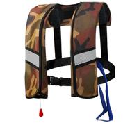 Life Jackets Automatic Inflatable Nylon Adjustable Buckle Swim Vest with Reflective Strips & Whistle Portable Water Sports Life Vest for Adults, Kids (No Gas Cylinder), Army Green Jacke