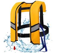 Life Jackets Automatic Inflation 150N Nylon Adjustable Buckle Swim Vest with Reflective Strips & Whistle Extra Tube Portable Water Sports Life Vest for Adults, Kids, No Gas Cylinders(Yellow)