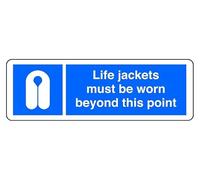 Life Jackets Must Be Worn Beyond This Point - safety sign - 3mm Aluminum Dibond for indoor/outdoor usage (300mm x 100mm) 5m Viewing Distance.