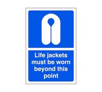 Life jackets must be worn beyond this point - safety sign, ppe clothing, ppe, boat safety - 1.2mm Rigid plastic for indoor/outdoor usage (200mm x 150mm) Viewing Distance within 5m.