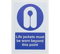 Life jackets must be worn beyond this point Safety sign - Self adhesive sticker 400mm x 300mm