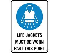Life Jackets Must Be Worn Past This Piont Outdoor Signs Aluminum 12X8 Inch Uv Ink Printed For House And Business
