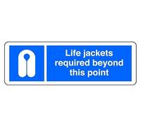 Life Jackets Required Beyond This Point - safety sign - 1.2mm Rigid plastic for indoor/outdoor usage (300mm x 100mm) Viewing Distance within 5m.