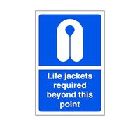 Life jackets required beyond this point - safety sign, ppe clothing, ppe, boat safety - 1.2mm Rigid plastic for indoor/outdoor usage (200mm x 150mm) Viewing Distance within 5m.