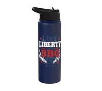 Life Liberty BBQ Patriotic Grilling Distressed Design Stainless Steel Insulated Water Bottle