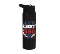 Life Liberty BBQ Patriotic Grilling Distressed Design Stainless Steel Insulated Water Bottle