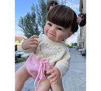 Life Like Doll Reborns Smiling-Dimple With Long Eyelashes Hair-Wig Soft Body Reborn-Girl Kids Gift 21'' Life Doll That Moves A Real Baby Interactive For Girls