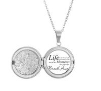 Life Moments Breath Quote Locket Necklace Hold Picture Jewelry Birthday Gift